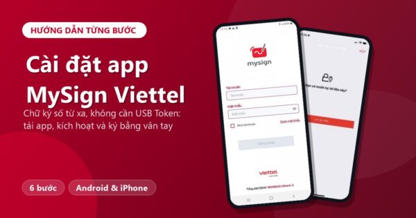 Hướng dẫn cài đặt app MySign Viettel: màn hình đăng nhập và yêu cầu ủy quyền của ứng dụng chữ ký số từ xa