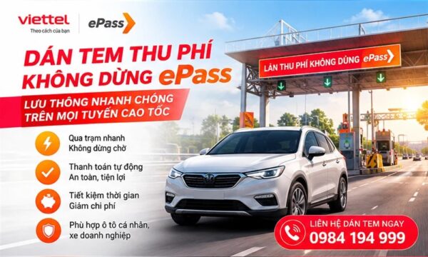 Xe ô tô qua làn thu phí không dừng ePass sau khi dán tem ePass Viettel