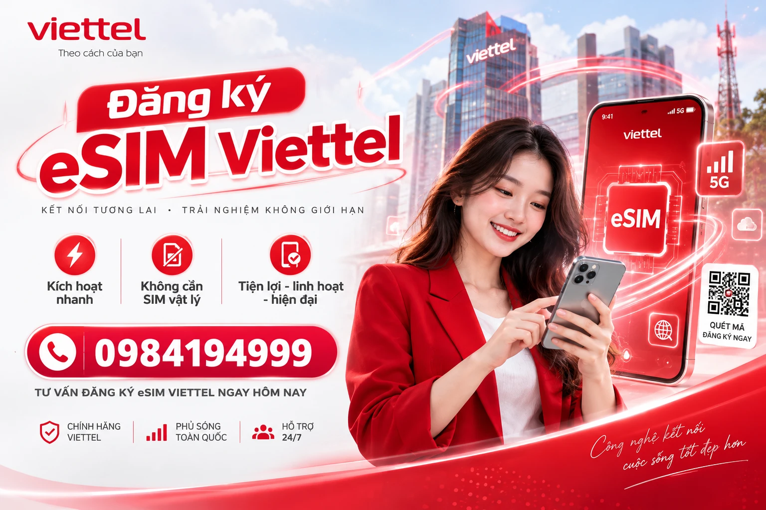 Mua eSIM Viettel: kích hoạt nhanh, không cần SIM vật lý, gọi 0984 194 999